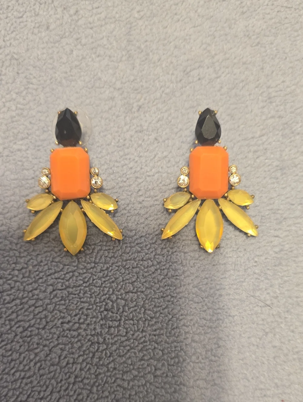 J Crew Gold-Tone Statement Drop Earrings with Black, Orange and Yellow Stones